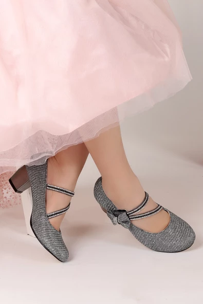 Kiko Kids Aisha Günlük Kız Çocuk 4 Cm Topuklu Abiye Ayakkabı Platin