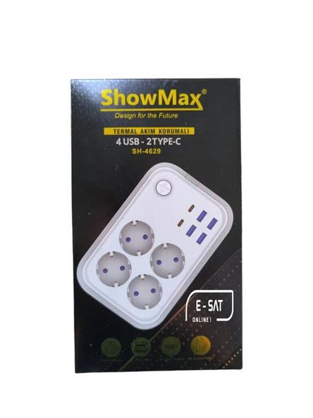 SHOWMAX 4629 4 LÜ 2 MT 4 USB 2 TYPE C GİRİŞLİ TERMAL AKIM KORUMALI GRUP PRİZ - 3