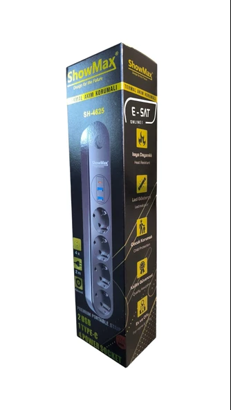SHOWMAX 4625 4 LÜ 2 MT 2 USB 1 TYPE C GİRİŞLİ TERMAL AKIM KORUMALI GRUP PRİZ - 4