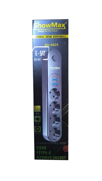 SHOWMAX 4625 4 LÜ 2 MT 2 USB 1 TYPE C GİRİŞLİ TERMAL AKIM KORUMALI GRUP PRİZ - 3