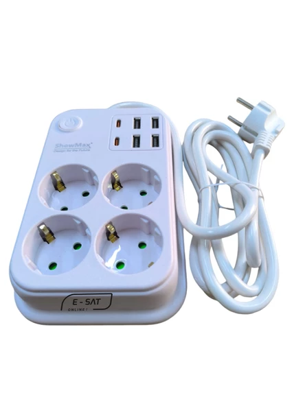 SHOWMAX 4629 4 LÜ 2 MT 4 USB 2 TYPE C GİRİŞLİ TERMAL AKIM KORUMALI GRUP PRİZ - 2