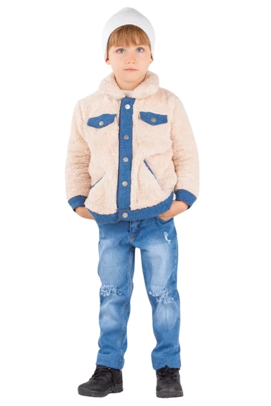 Erkek Çocuk Peluş Mont Kot Pantolon Tarz Takım - 2