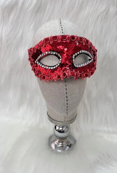 Plastik Pullu Lüks Maske Kırmızı - 2