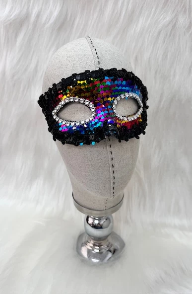 Plastik Pullu Lüks Maske Renkli - Resim 2