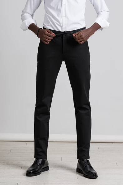 Perpant Slimfit Beli Lastikli Ve İplikli Kışlık Kumaş Likralı Jogger Pantolon - 9