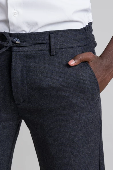 Perpant Slimfit Bitik Kareli Beli Lastikli Ve İplikli Kışlık Kumaş Jogger Pantolon - 4