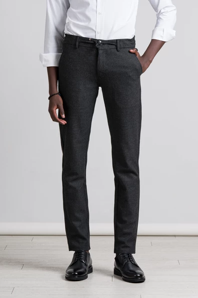 Perpant Slimfit Bitik Kareli Beli Lastikli Ve İplikli Kışlık Kumaş Jogger Pantolon - 6