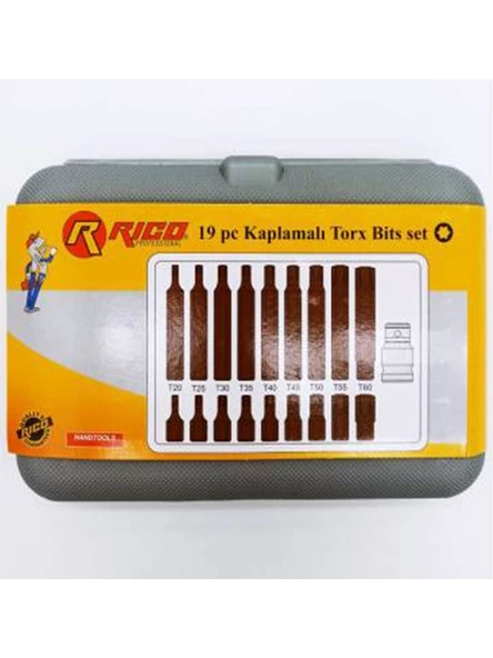 Rico Torx Otomotiv Bits Set Kaplamalı 19 Parça Orjinal Delikli 005-KK0003 - Resim 2
