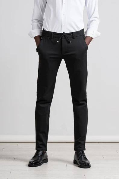 Perpant Slimfit Beli Lastikli Ve İplikli Kışlık Kumaş Likralı Jogger Pantolon - 7