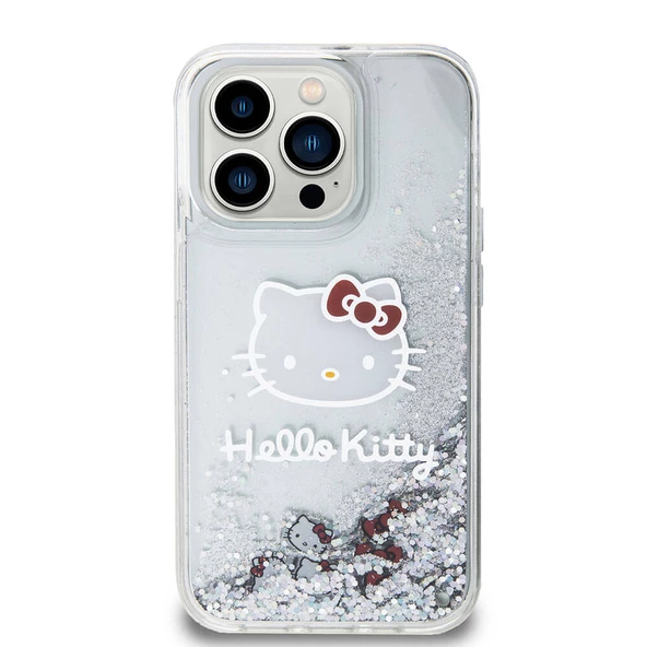 Apple iPhone 15 Pro Kılıf Hello Kitty Orjinal Lisanslı İkonik Sıvılı Glitter Kapak - 12