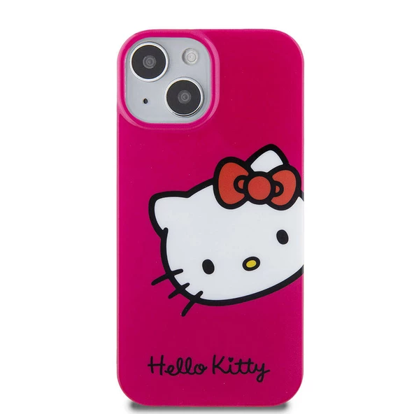 Apple iPhone 15 Kılıf Hello Kitty Orjinal Lisanslı Yazı ve İkonik Logolu Kitty Head Kapak - Resim 12