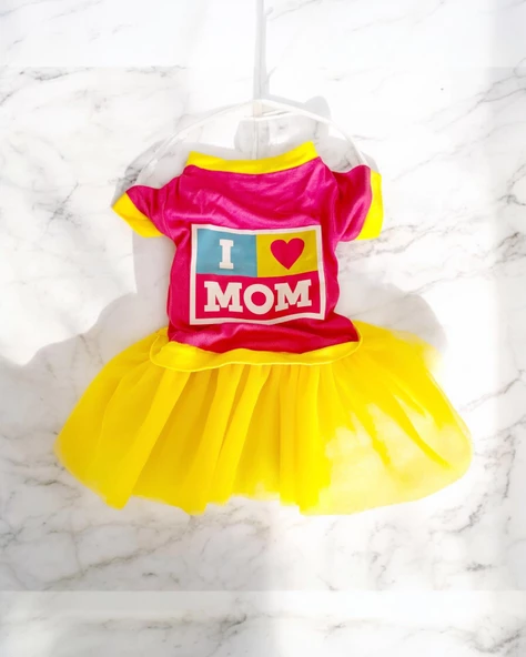 PINK Love Mom Tütülü Köpek Elbisesi, Kıyafeti Tutu - 2