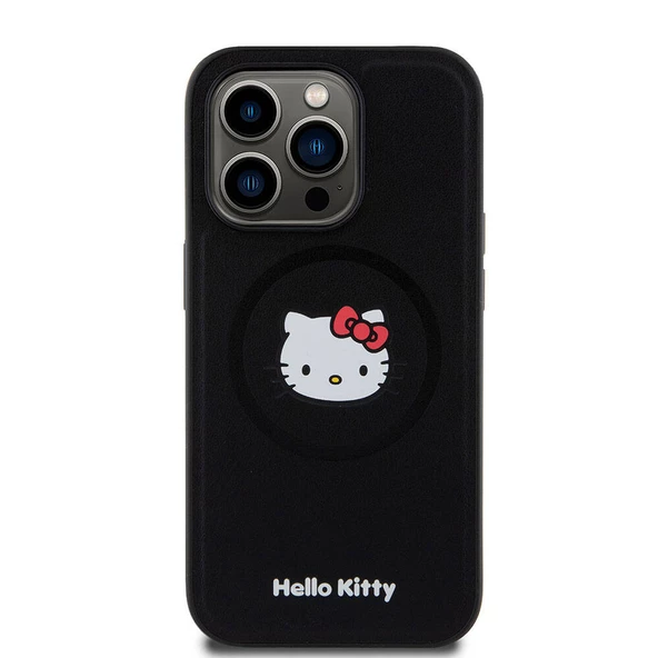 Apple iPhone 15 Pro Kılıf Hello Kitty Orjinal Lisanslı Magsafe Şarj Özellikli Kitty Head Deri Kapak