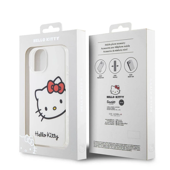 Apple iPhone 15 Kılıf Hello Kitty Orjinal Lisanslı Yazı ve İkonik Logolu Kitty Head Kapak - Resim 10
