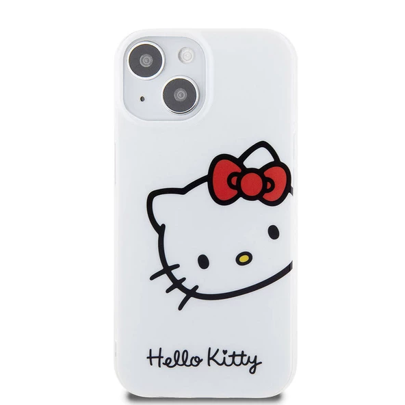 Apple iPhone 15 Kılıf Hello Kitty Orjinal Lisanslı Yazı ve İkonik Logolu Kitty Head Kapak - Resim 5
