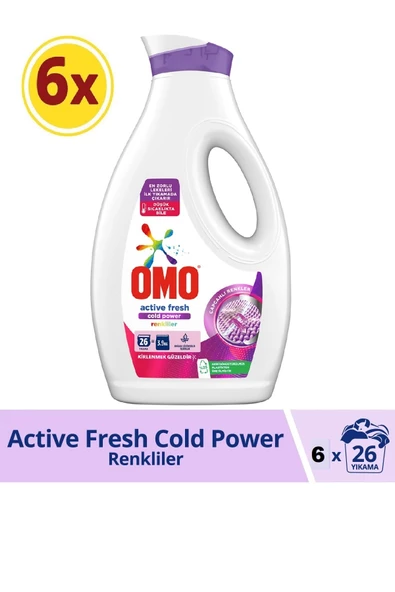Omo Sıvı Çamaşır Deterjanı Active Fresh Cold Power Renkliler 1690 ml X 6 Adet