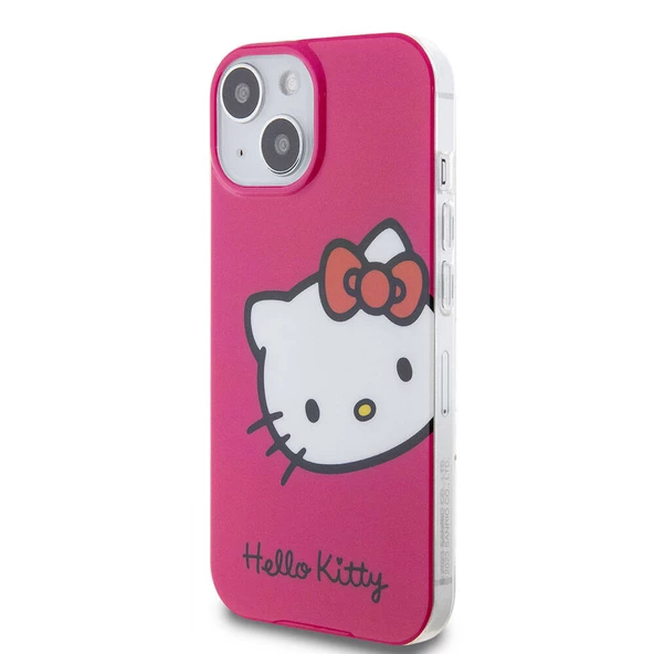 Apple iPhone 15 Kılıf Hello Kitty Orjinal Lisanslı Yazı ve İkonik Logolu Kitty Head Kapak - Resim 11