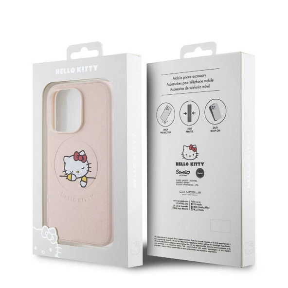 Apple iPhone 15 Pro Kılıf Hello Kitty Orjinal Lisanslı Magsafe Şarj Özellikli Baskı Logolu Uyuyan Kitty Deri Kapak - 10