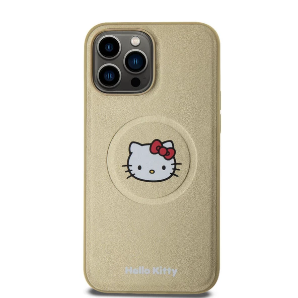 Apple iPhone 15 Pro Max Kılıf Hello Kitty Orjinal Lisanslı Magsafe Şarj Özellikli Kitty Head Deri Kapak