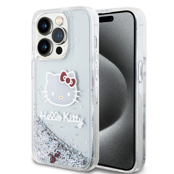 Apple iPhone 15 Pro Kılıf Hello Kitty Orjinal Lisanslı İkonik Sıvılı Glitter Kapak - 2