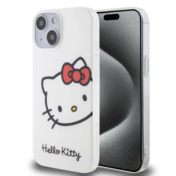 Apple iPhone 15 Kılıf Hello Kitty Orjinal Lisanslı Yazı ve İkonik Logolu Kitty Head Kapak - Resim 3