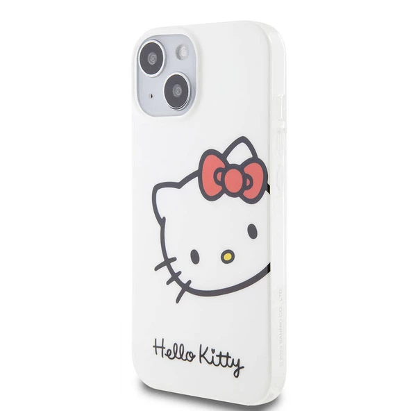 Apple iPhone 15 Kılıf Hello Kitty Orjinal Lisanslı Yazı ve İkonik Logolu Kitty Head Kapak - Resim 4