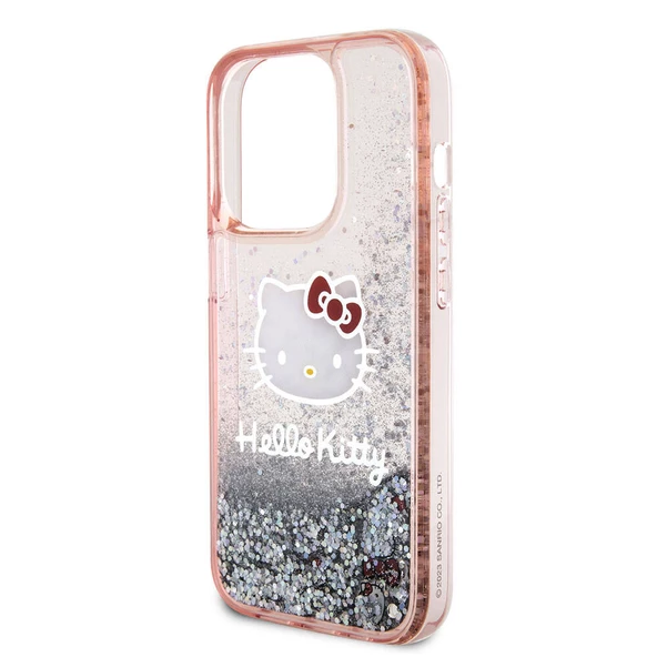 Apple iPhone 15 Pro Kılıf Hello Kitty Orjinal Lisanslı İkonik Sıvılı Glitter Kapak - 8