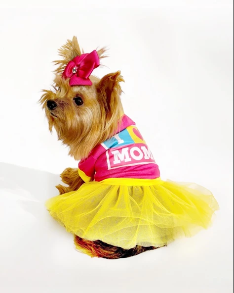 PINK Love Mom Tütülü Köpek Elbisesi,  Kıyafeti Tutu