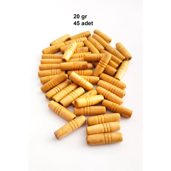 20 Gr (45 Adet) Ahşap Boncuk 25 mm boy x 10 mm en Doğal Ahşap Makrome El İşi Çanta