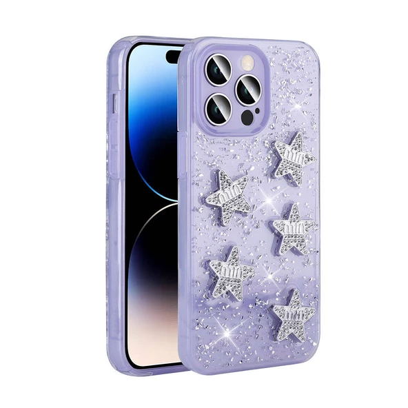 Apple iPhone 14 Pro Max Kılıf Airbagli Simli Arka Yüzey Zore Işıltı Silikon Kapak