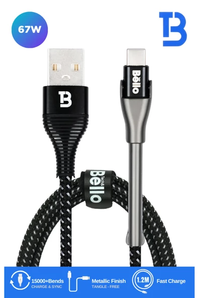 Usb A To Type-c 67w 5a Hızlı Şarj Data 1.2m Örgülü Ve Alüminyum Standlı Kablo