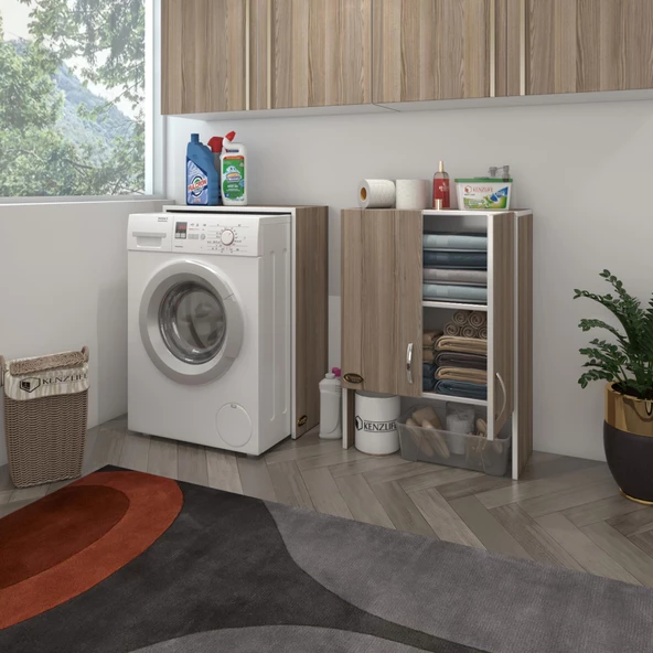 Kenzlife çamaşır makinesi dolabı sinem crd 180*066*30 banyo kiler kapaklı arkalıklı - Resim 2