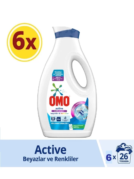 Omo Sıvı Active Cold Power Beyazlar ve Renkliler İçin Çamaşır Deterjanı 1690 ml x 6 Adet