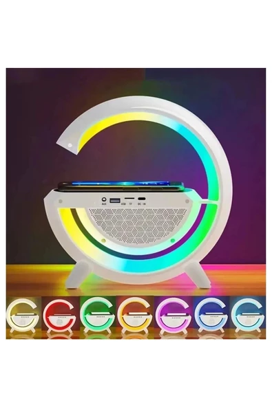 Bluetooth Hoparlör Taşınabilir Kablosuz Hızlı Şarj İstasyonu Standı Rgb Led Renkli Ses Bombası 15W - 2