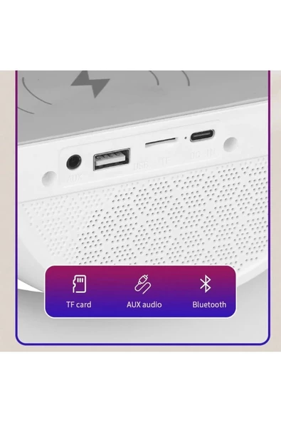 Bluetooth Hoparlör Taşınabilir Kablosuz Hızlı Şarj İstasyonu Standı Rgb Led Renkli Ses Bombası 15W - 4