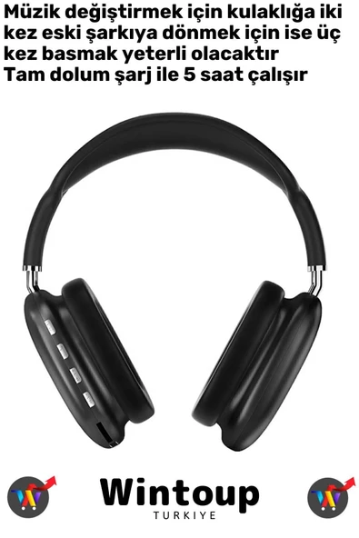 Iphone11 Pro Uyumlu 5.2 Bluetooth Anc Dokunmatik Gündelik/spor Kullanım P9 Siyah Kablosuz Kulaklık - 2