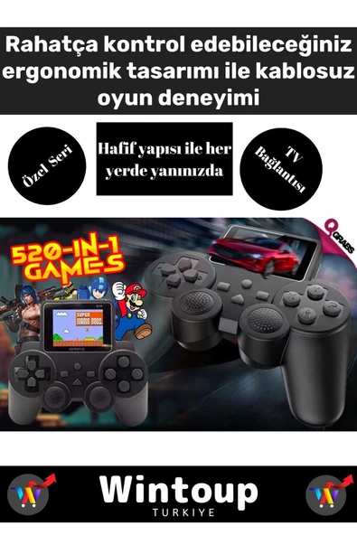 520 Oyunlu Kablosuz Oyun Konsolu Atari Oyun Konsolu Game Stick Retro Tetris - Resim 2