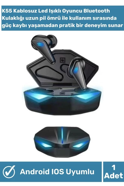 Oyuncu Kulaklık Kablosuz Bluetooth Uyumlu Oyuncu Donanımları K55 Mikrofonlu Ledli Gaming Kulaklık