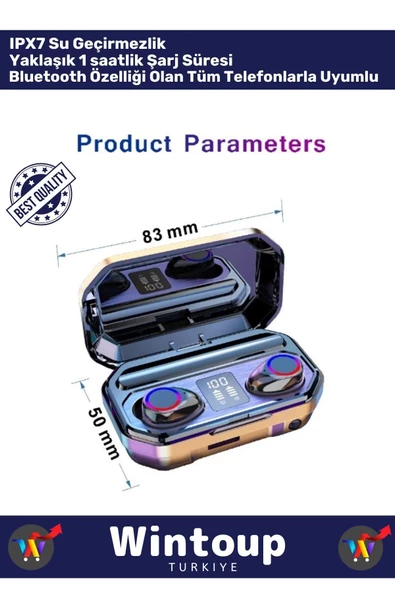 Kulak Içi Tws Bluetooth Kulaklık Led Göstergeli Powerbankli Kablosuz Wireless V5 - Resim 3