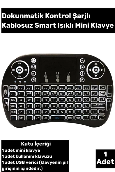 Işıklı Kablosuz Mini Klavye Tv Televizyon Ps3 Dokunmatik Mouse XBox