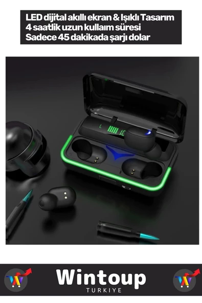 Bluetooth Kulaklık Rgb 1200 Mh Powerbank Toza Dayanıklı Müzik Sporcu Kulaklığı Ios Android Uyumlu - Resim 2