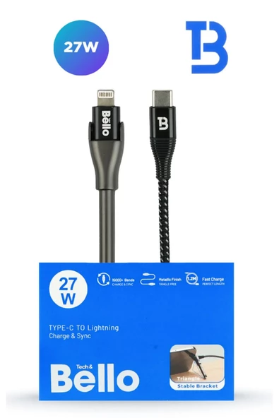 TYPE-C Lightning Standlı Koruyuculu Örgülü Hızlı Şarj Data Kablosu 27W 1.2m BA-02 27w - 3