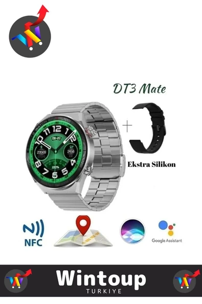 Smart Watch Ips Tam Hd Ekran Dt3 Mate Sesli Asistan Nfc Bluetooth Akıllı Saat Yeni Nesil Çift Kordon - Resim 2