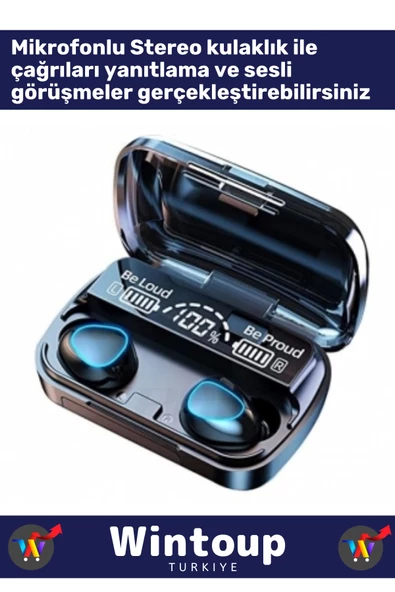 M10 Earbuds Kulak Içi Tws Bluetooth Kulaklık Led Göstergeli Powerbankli Kablosuz Wireless V5.1 - Resim 2