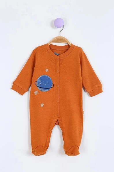 Sevimli Gezegen Desenli Çıtçıtlı %100 Pamuklu Yumuşak Uzun Kollu Kışlık Erkek Bebek Tulum 0-3-6-9 Ay - 4
