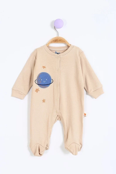 Sevimli Gezegen Desenli Çıtçıtlı %100 Pamuklu Yumuşak Uzun Kollu Kışlık Erkek Bebek Tulum 0-3-6-9 Ay - 2