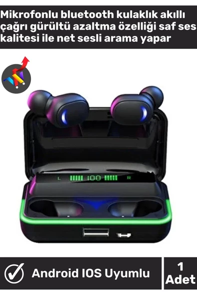 Bluetooth Kulaklık Rgb 1200 Mh Powerbank Toza Dayanıklı Müzik Sporcu Kulaklığı Ios Android Uyumlu