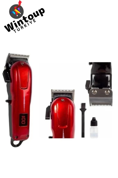 Özel Model Kablosuz Şarjlı Dijital Led Göstergeli Saç Sakal Tıraş Makinesi Beyaz&Kırmızı Renk - 2