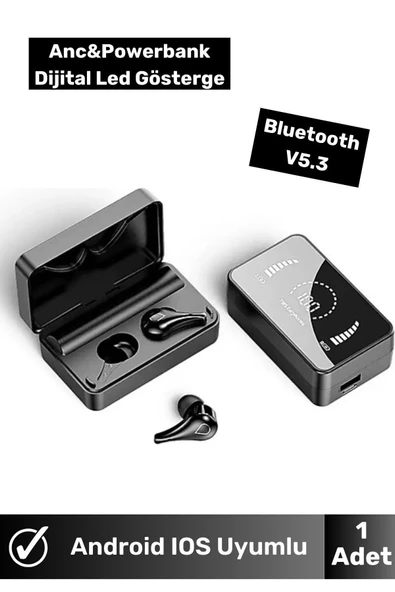 Ios Modellerle Uyumlu Siyah Powerbankli Ledli H3S Bluetooth Kulaklıker ürün görseli