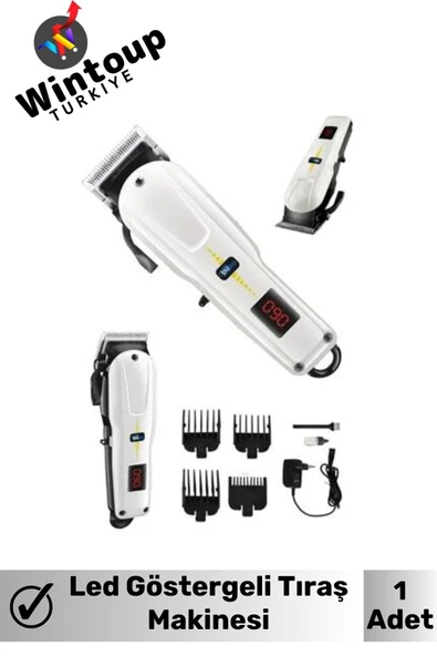 Profesyonel Tıraş Makinesi Şarjlı Dijital Göstergeli Saç Sakal Vücut Kırmızı&Beyaz Renkli